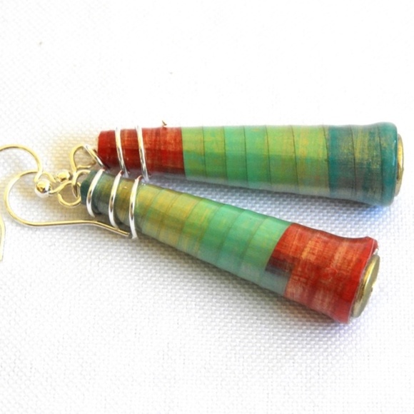 Beautiful Boho Aqua Paper Bead Earrings - Picture 6 of 6